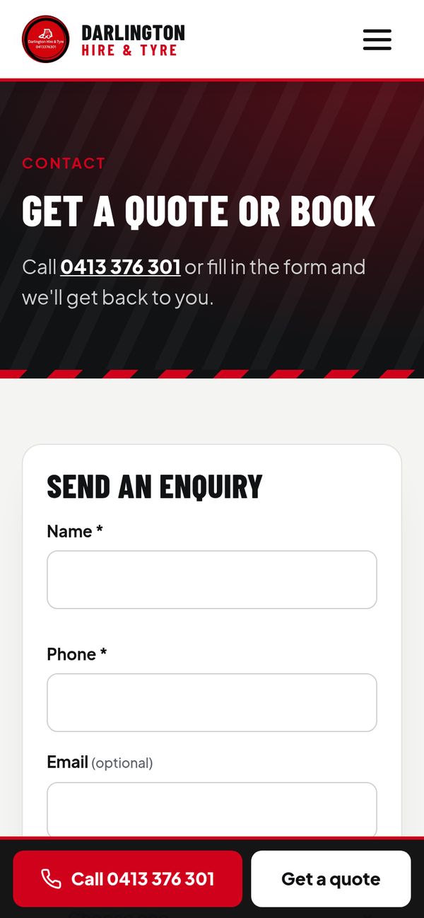 The contact page on a phone with the enquiry form